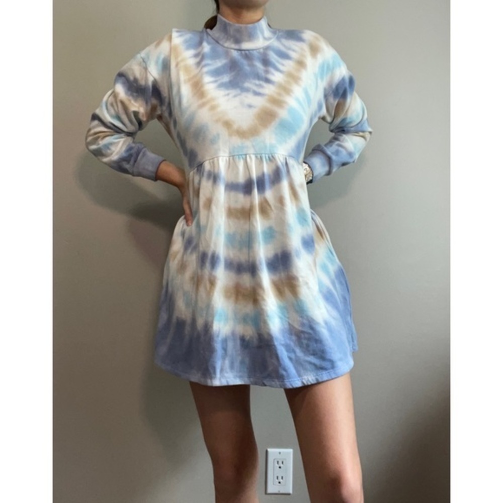 No Comment Tie Dye Mock Neck Babydoll Sweater Dress